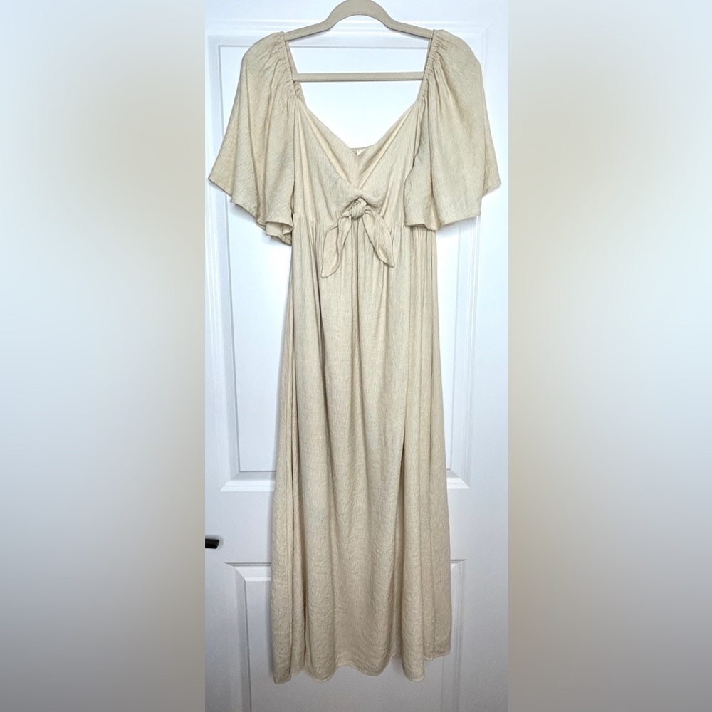 Cream Maxi Dress with Tie Front